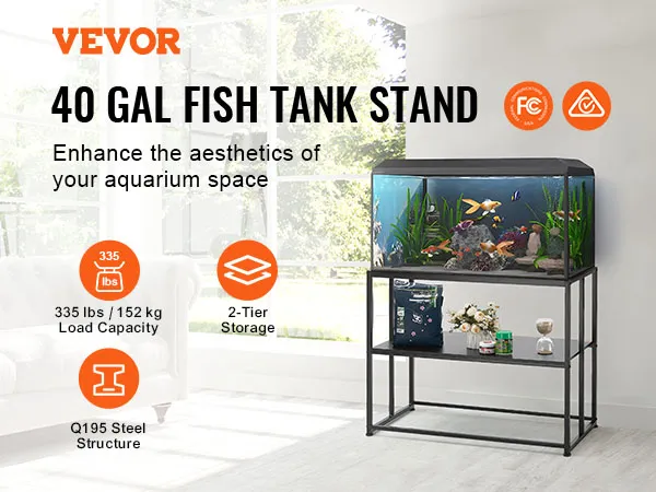 VEVOR aquariumstandaard voor een aquarium van 154 liter, 2-laags Q195-staal, belasting van 152 kg, UL/CE/SAA-gecertificeerd.