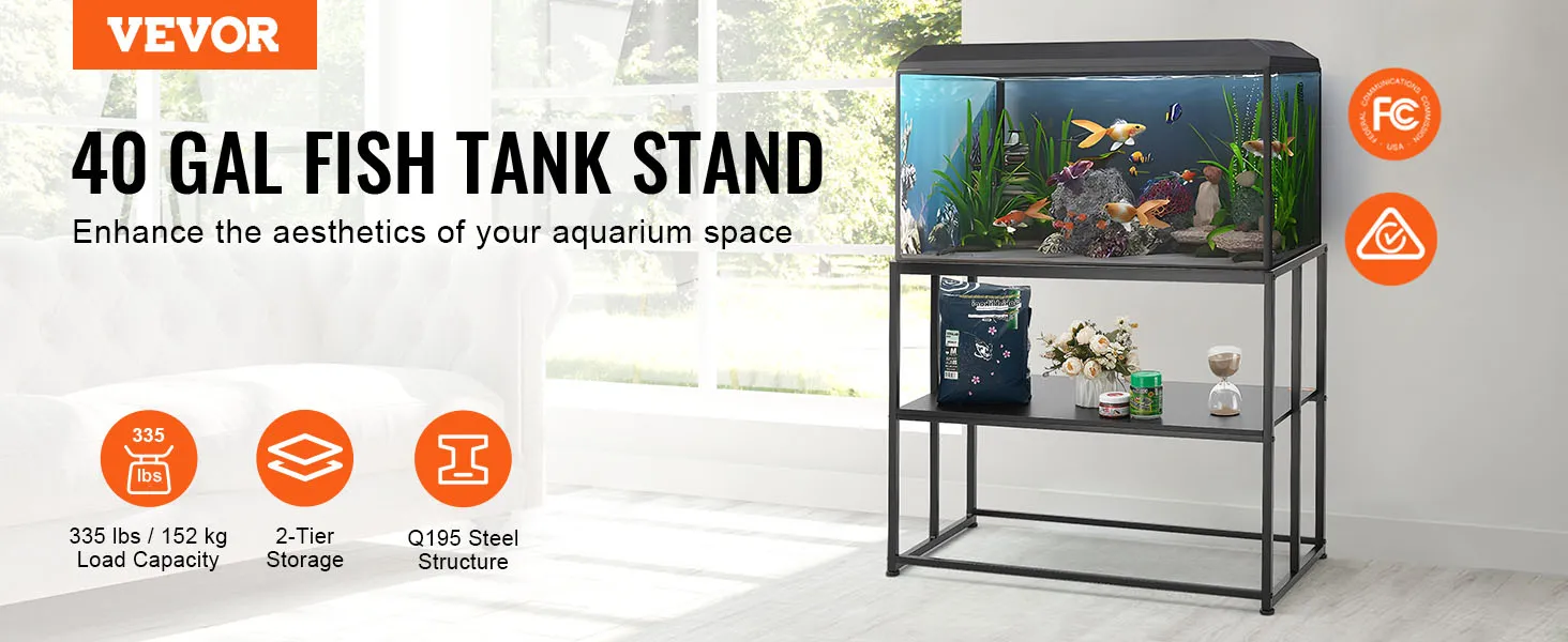 VEVOR aquariumstandaard voor een aquarium van 154 liter, 2-laags Q195-staal, belasting van 152 kg, UL/CE/SAA-gecertificeerd.