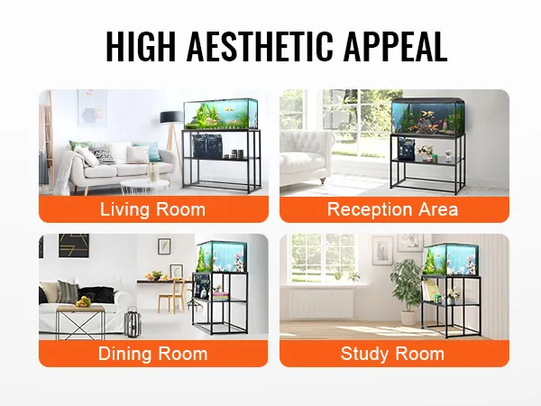 Hoge esthetische aantrekkingskracht van het VEVOR aquariummeubel in de woonkamer, ontvangstruimte, eetkamer en studeerkamer.