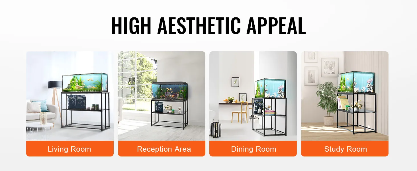 Hoge esthetische aantrekkingskracht van het VEVOR aquariummeubel in de woonkamer, ontvangstruimte, eetkamer en studeerkamer.