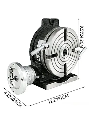 VEVOR rotary table with dimensions labeled: 12.2"x9.5"x4.7".