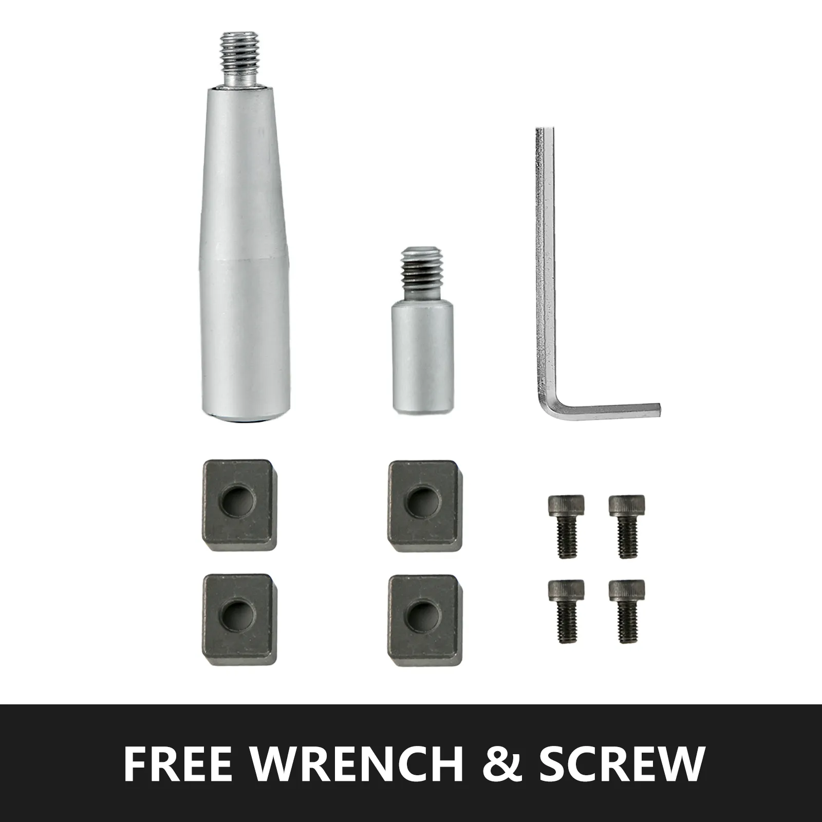 VEVOR rotary table accessories: wrench, screws, and mounting blocks.