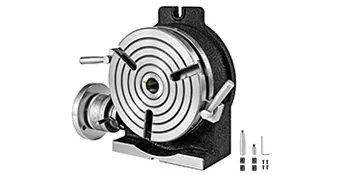 VEVOR rotary table with adjustment handles and accessories on a white background.