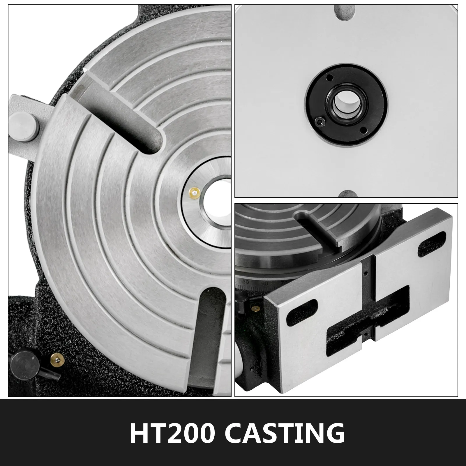 VEVOR rotary table with ht200 casting and precision grooves.