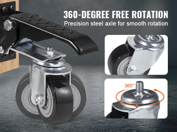 VEVOR workbench caster wheels with 360-degree rotation, featuring a precision steel axle for smooth movement.