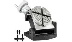 VEVOR rotary table with adjustment knobs and included hardware set.
