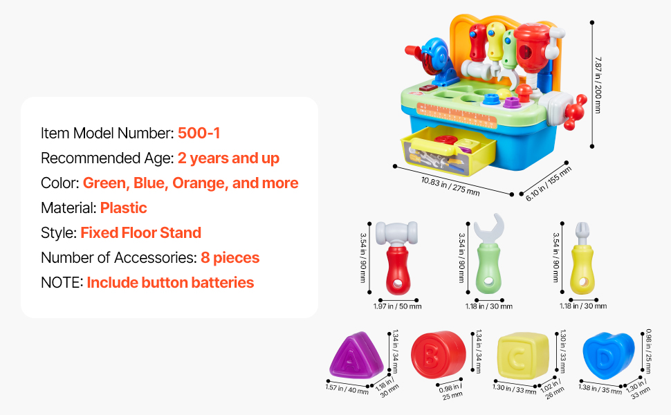 VEVOR Tool Workbench Toy – Musical, 8 Accessories, Age 2+