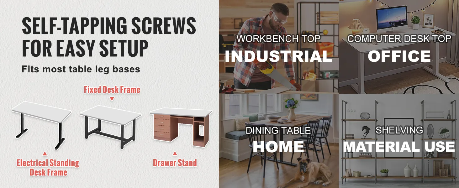 self-tapping screws for easy setup of VEVOR standing desk top. ideal for industrial, office, and home use.