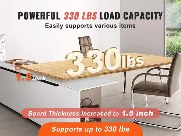 VEVOR wood table top with 1.5 inch thickness supports up to 330 lbs in a modern office setting.