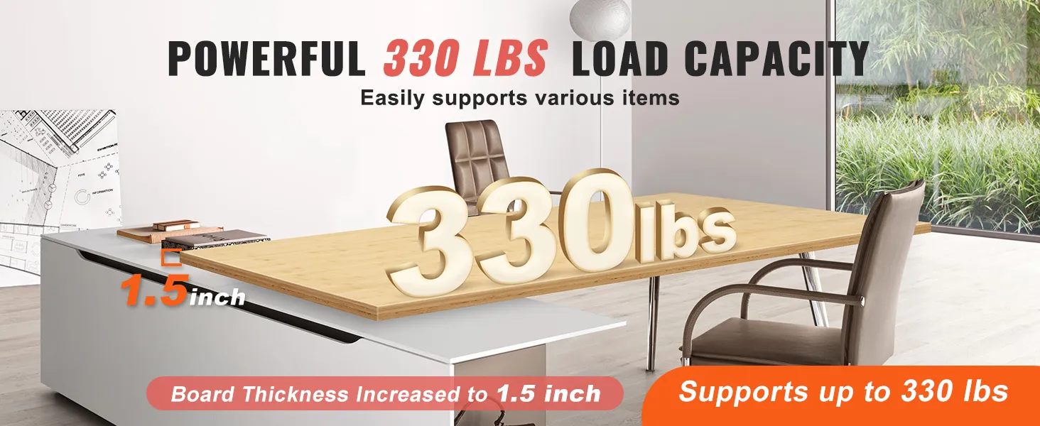 VEVOR bamboo table top, 1.5-inch thick, supports up to 330 lbs.