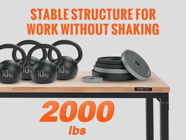 Banco de trabajo ajustable VEVOR con escritorio de roble macizo de 1,2”, capacidad de carga de 2000 libras y viga 3,54” más ancha.