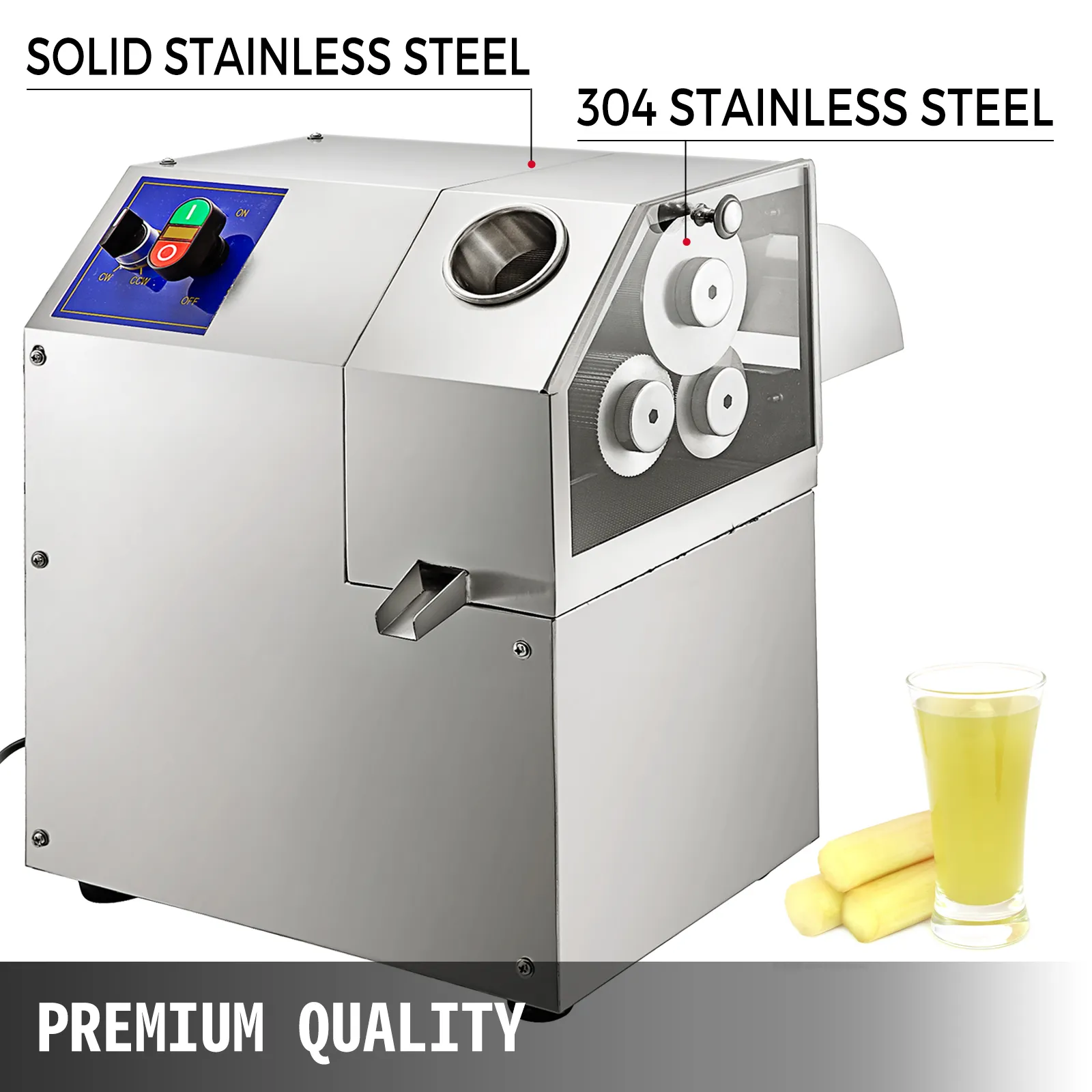 VEVOR sugarcane press, solid stainless steel, premium quality.