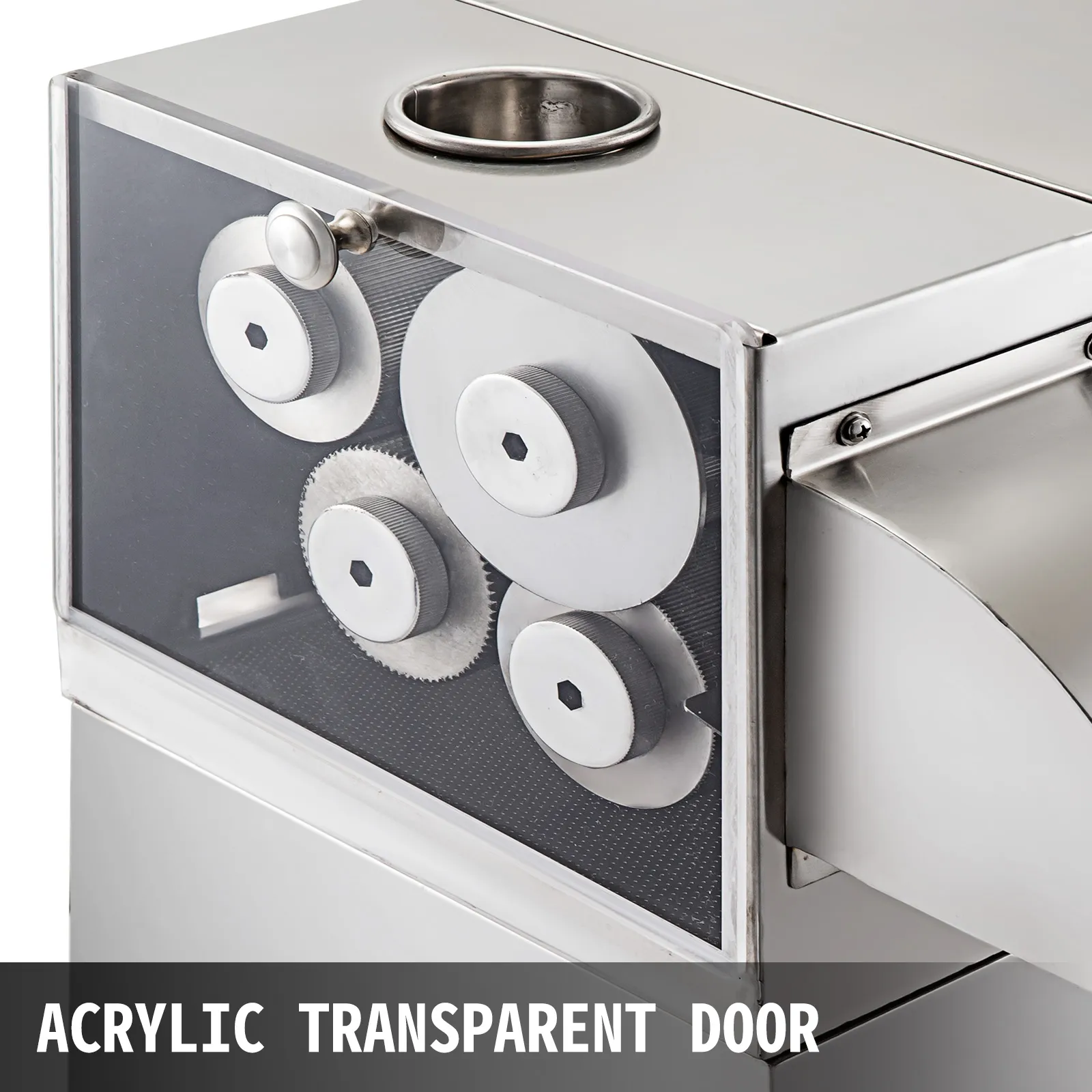 La pressa per canna da zucchero VEVOR con sportello in acrilico mette in mostra gli ingranaggi di macinazione industriali.