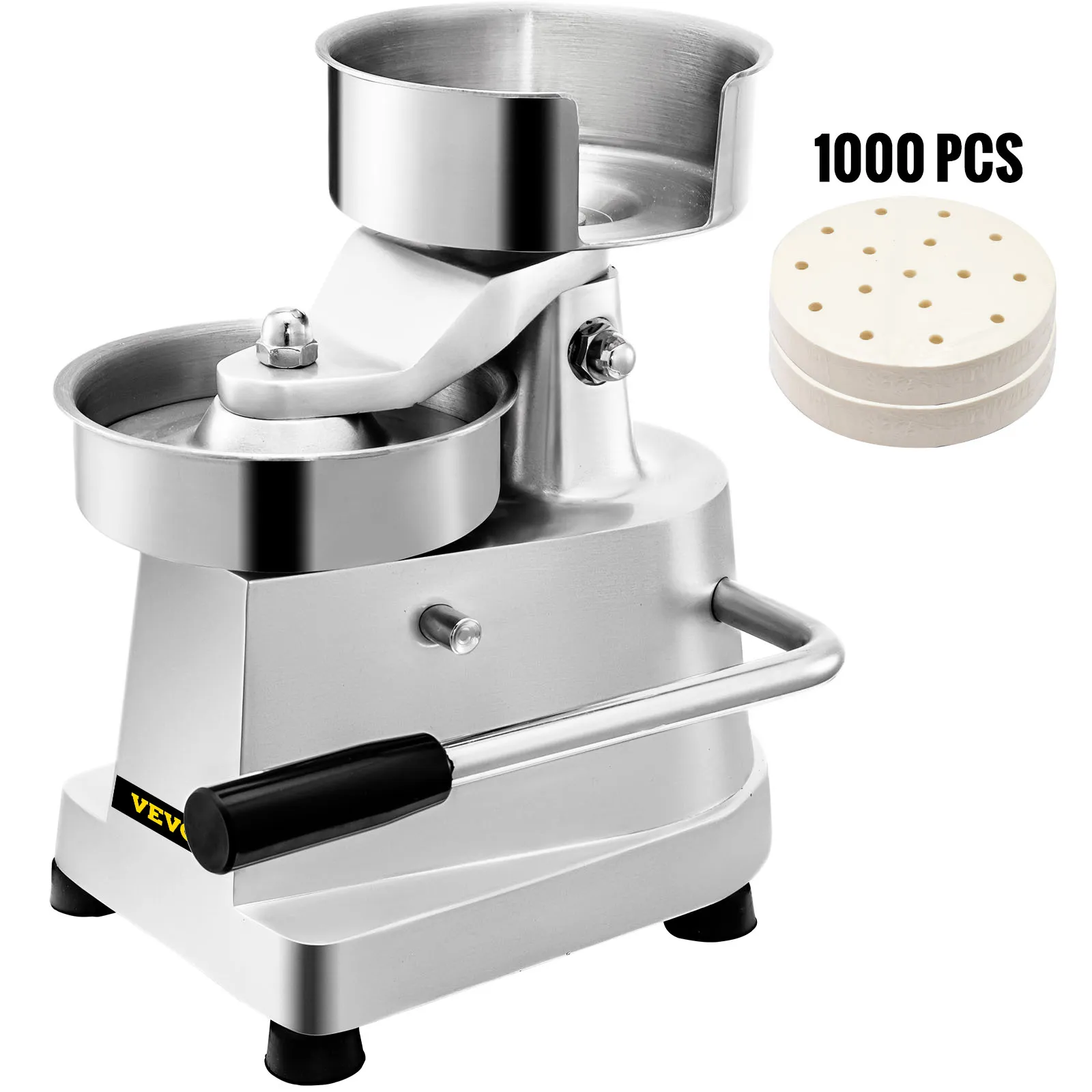 VEVOR hamburger patty maker with stainless steel design and 1000 pcs of patty papers.