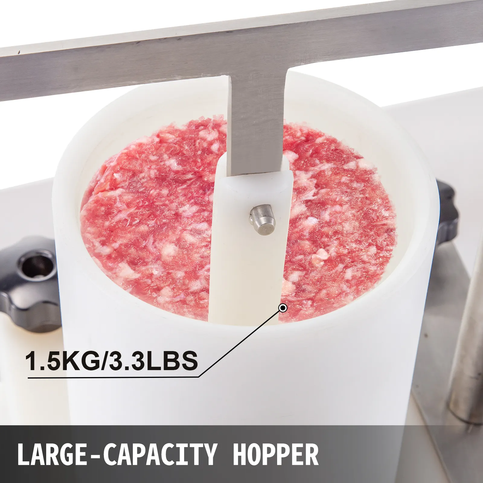 large-capacity hopper with 1.5kg/3.3lbs meat in VEVOR burger press.