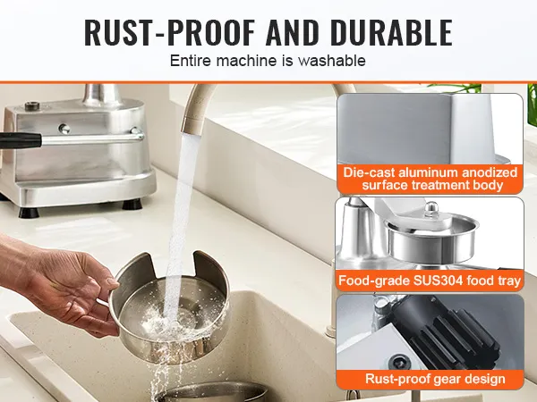 rust-proof and durable VEVOR burger patty maker being washed under a kitchen faucet.