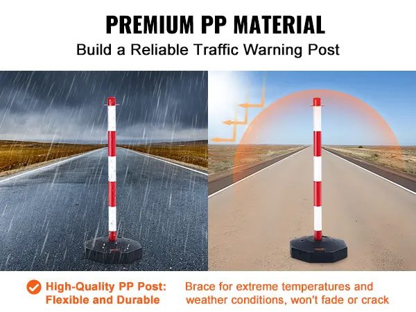 Los conos delineadores de tráfico VEVOR resisten la lluvia y el sol, mostrando un material pp flexible y duradero.