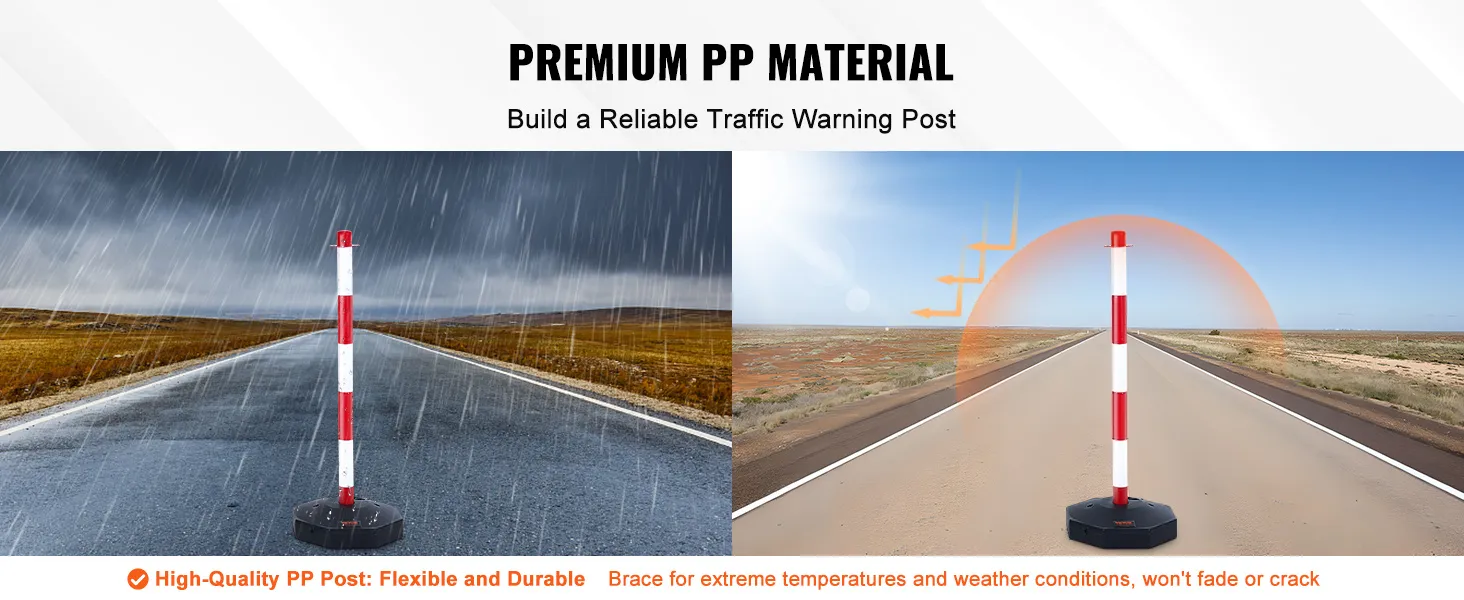 Los conos delineadores de tráfico VEVOR resisten la lluvia y el sol, mostrando un material pp flexible y duradero.