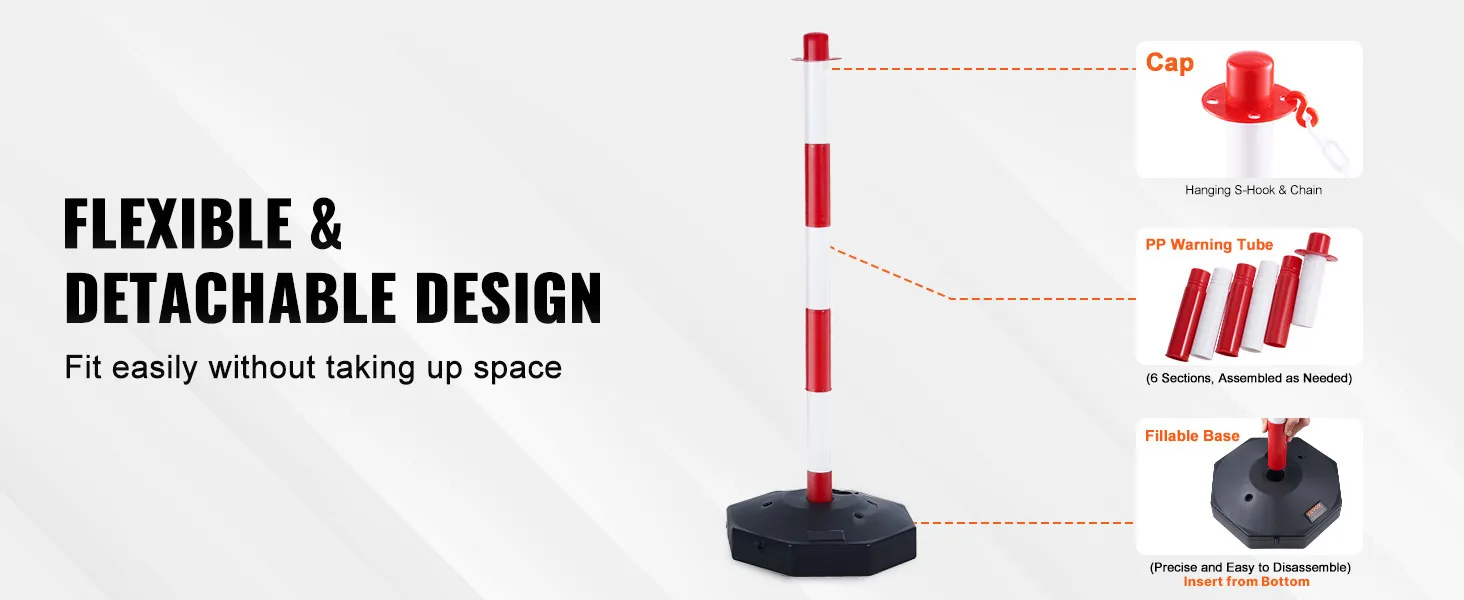 Conos delineadores de tráfico VEVOR flexibles y desmontables con base rellenable y gancho en forma de S para colgar.