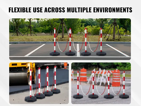 Conos delineadores de tráfico VEVOR para uso flexible en diversos entornos, con colores rojo y blanco.