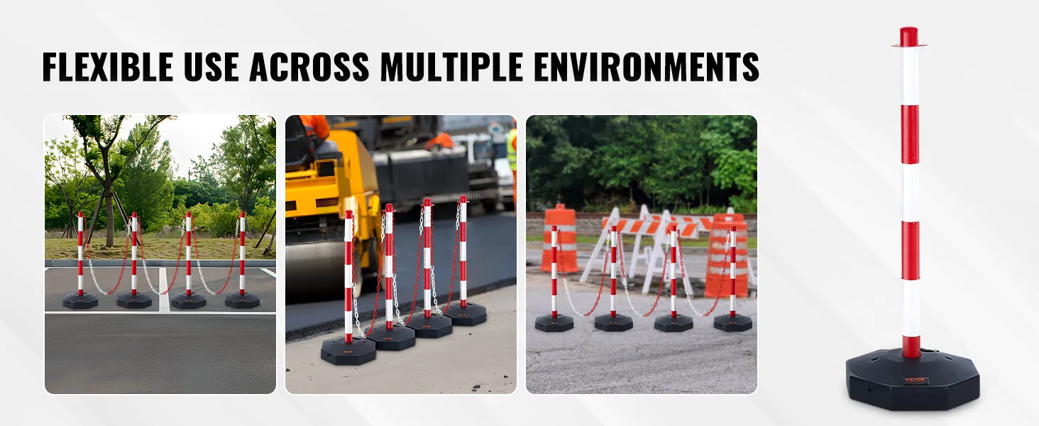 Conos delineadores de tráfico VEVOR para uso flexible en diversos entornos, con colores rojo y blanco.