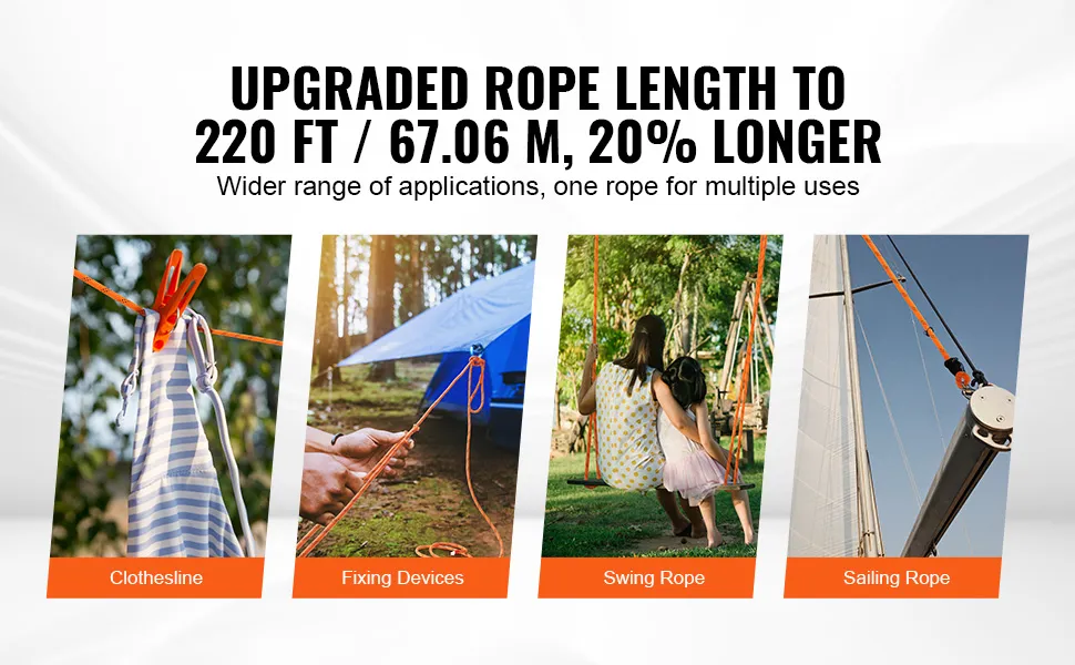 upgraded VEVOR double braided polyester rope, 220 ft for high-altitude operations, fixing devices, forestry logging, rescue traction.