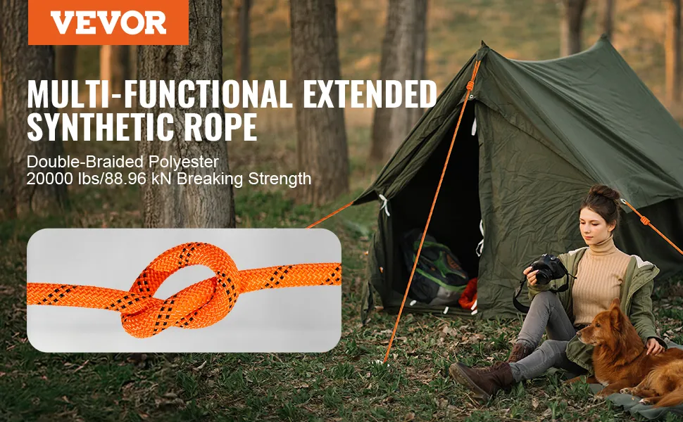 Corda da arboricoltura VEVOR per arrampicata, elevata resistenza alla rottura, poliestere a doppia treccia.