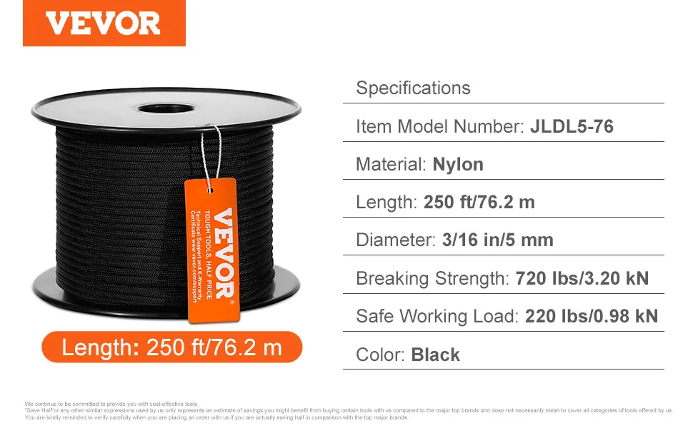 Corda In Nylon 2 Mm X 8 M - Nero Per Macramè E Lavori Fai-da-Te