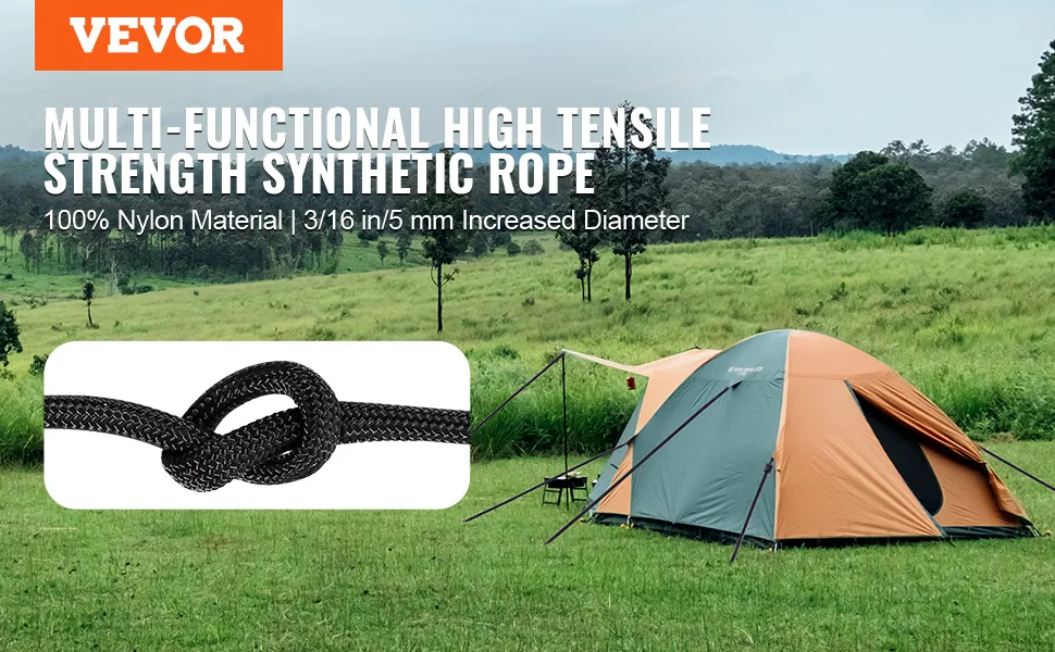 VEVOR braided nylon cord featured with high tensile strength and 100% nylon, ideal for beach activities.