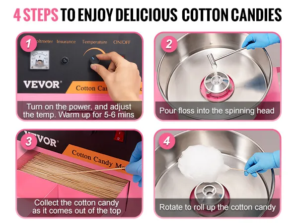VEVOR Electric Cotton Candy Machine with Cart, 1000W Commercial Floss Maker with Stainless Steel Bowl, Sugar Scoop and Drawer, Perfect for Home, Kids Birthday, Family Party, Pink