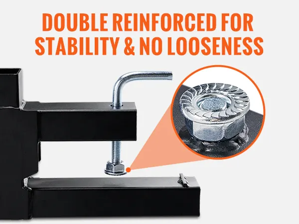 enhanced fasteners on VEVOR pallet forks ensure double reinforced stability, no looseness, securely fastened.