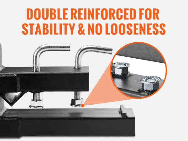 VEVOR pallet forks double-bolt reinforcement for stability, enhanced threading, and rock-solid design.