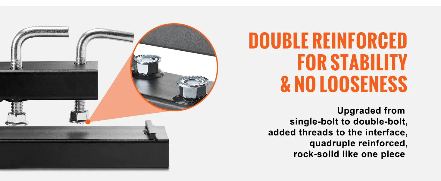 VEVOR pallet forks double-bolt reinforcement for stability, enhanced threading, and rock-solid design.