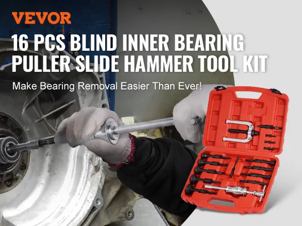 VEVOR blind hole bearing puller set, 16 pcs with slide hammer tool kit, and carrying case.