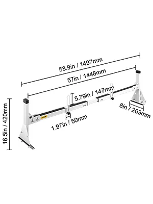 VEVOR van ladder roof racks with dimensions and measurements labeled against a white background.