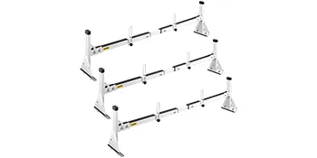 VEVOR van ladder roof racks, dual white steel racks with adjustable support bars.