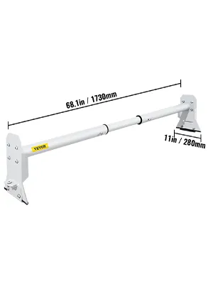 white VEVOR van roof ladder rack, 68.1 inches wide and 11 inches high, with mounting brackets.