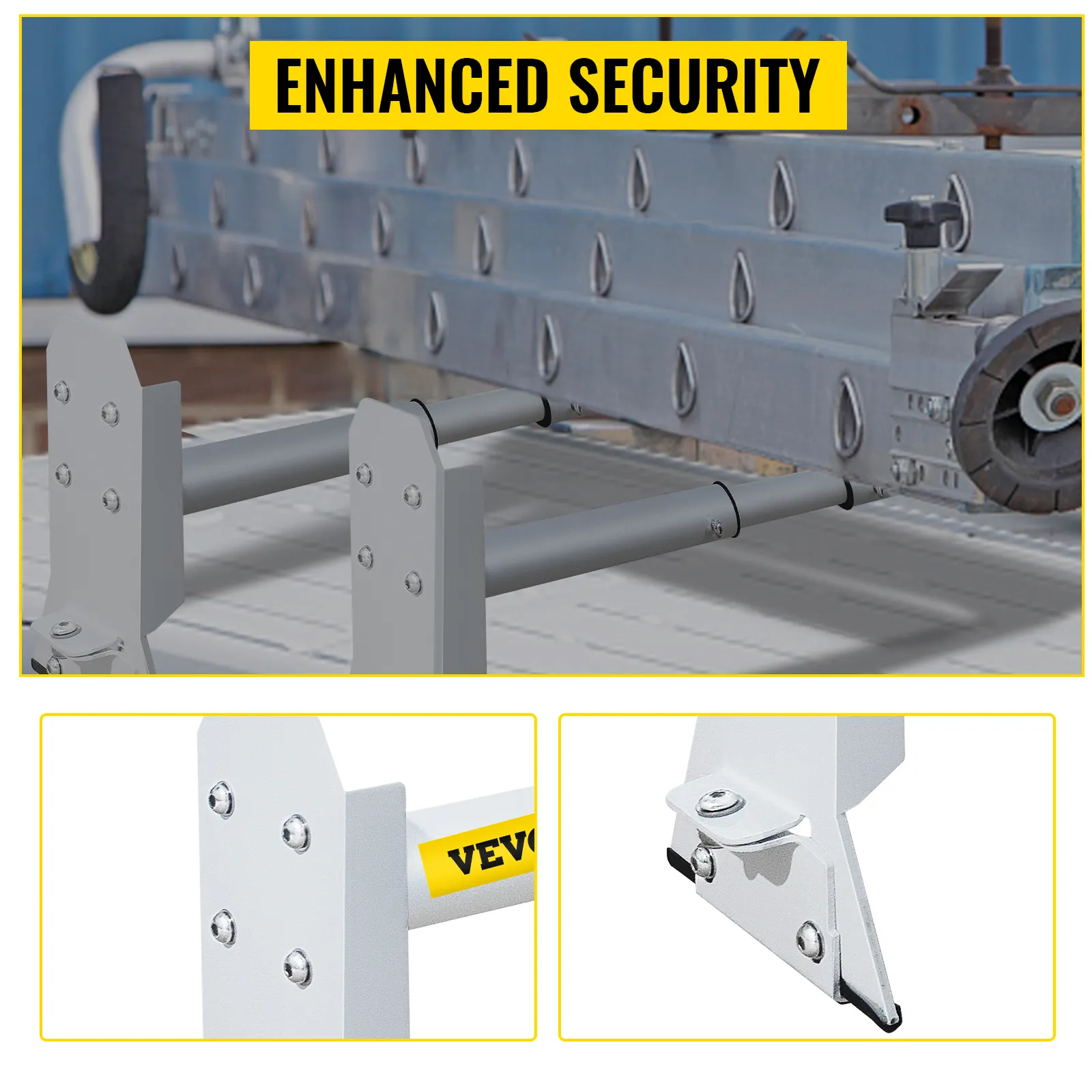 VEVOR van roof ladder rack with enhanced security features and durable metal construction.