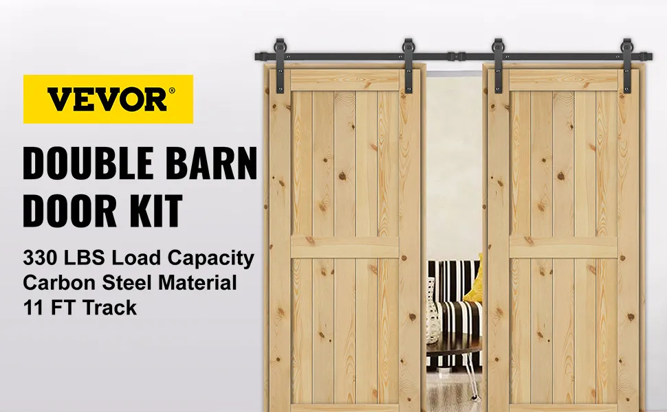 VEVOR sliding barn door hardware kit: 330 lbs load capacity, carbon steel, 11 ft track.