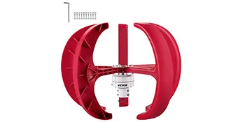 turbina eolica a lanterna rossa VEVOR con viti di montaggio su sfondo bianco.