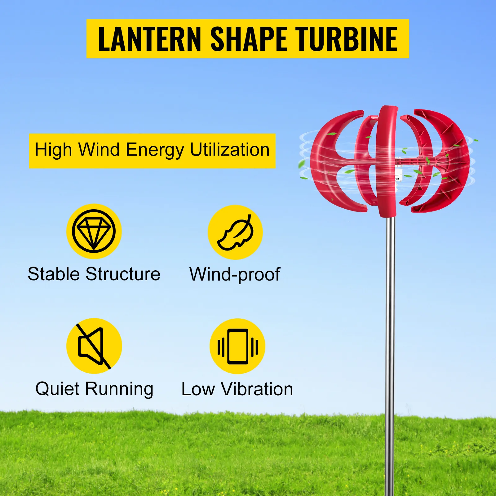 Turbina eolica a lanterna VEVOR con elevato sfruttamento dell'energia eolica, struttura stabile, antivento.