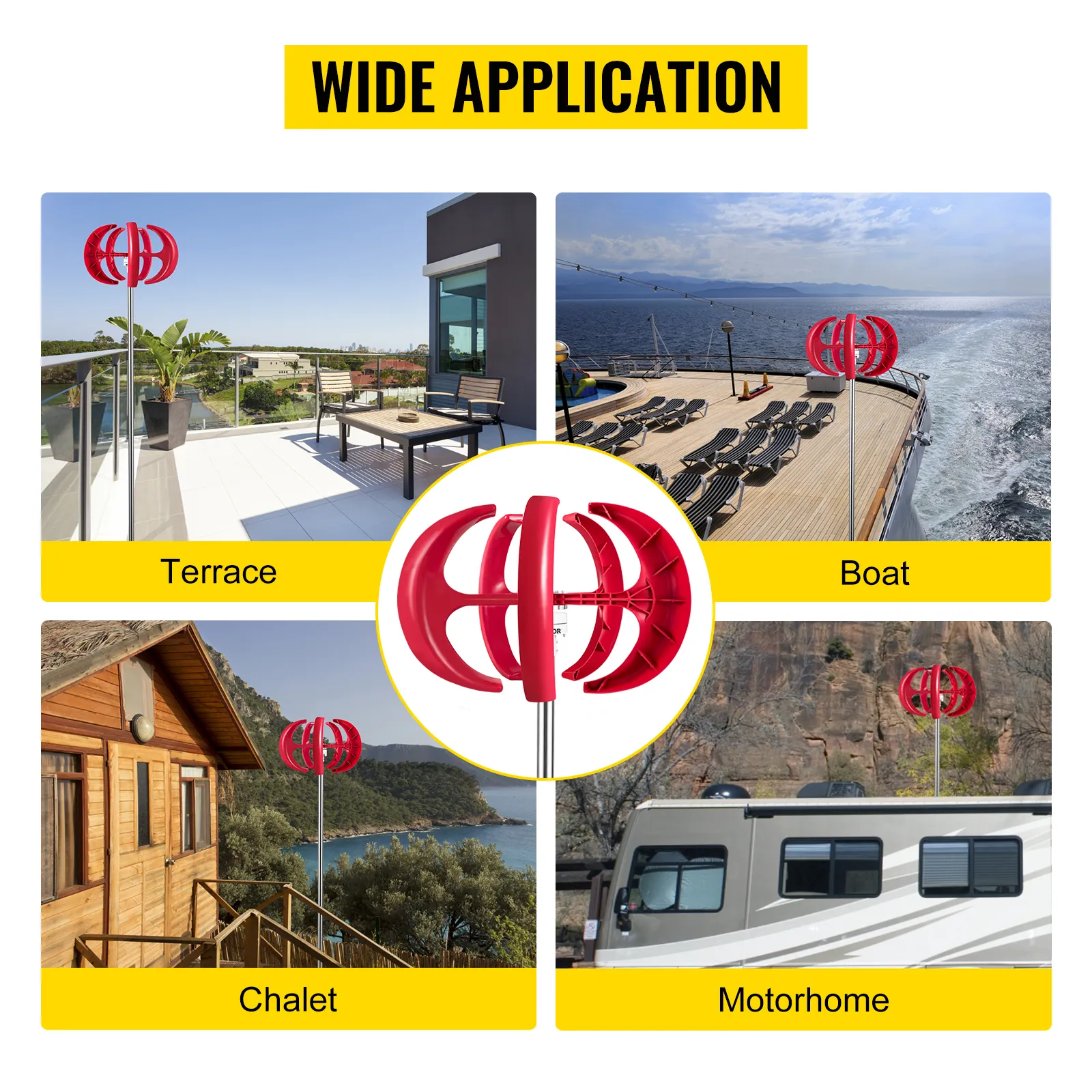 Turbina eolica a lanterna VEVOR per terrazze, barche, chalet e camper. Ampia applicazione.