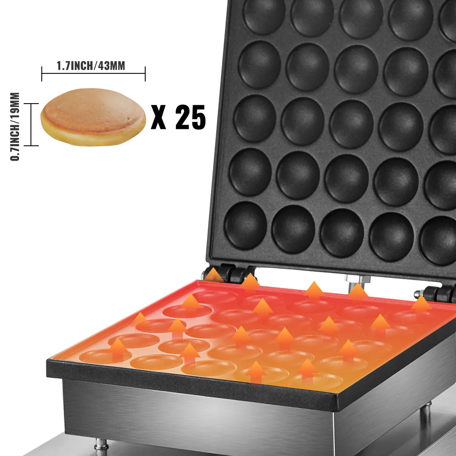 Mini máquina para hacer panqueques VEVOR con 25 moldes capaces de hacer panqueques de 1,7 pulgadas.