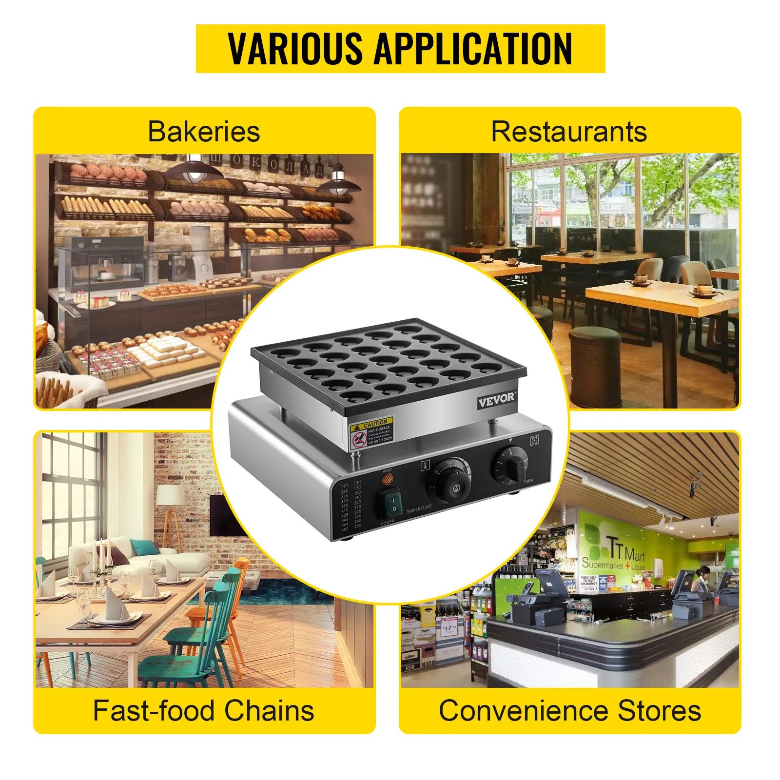 VEVOR mini dutch pancake maker for bakeries, restaurants, fast-food chains, convenience stores.