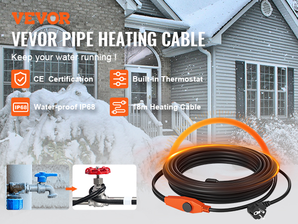Pipe Heating Cable 60FT 7W/FT Heat Tape for Pipes with Built