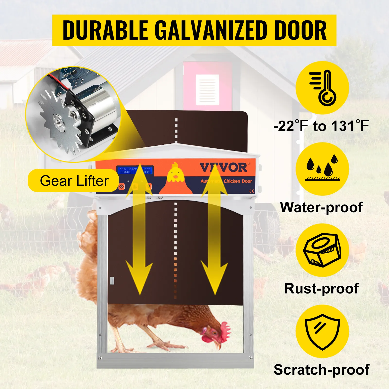 Puerta automática para gallinero VEVOR con puerta galvanizada duradera y elevador de engranajes.