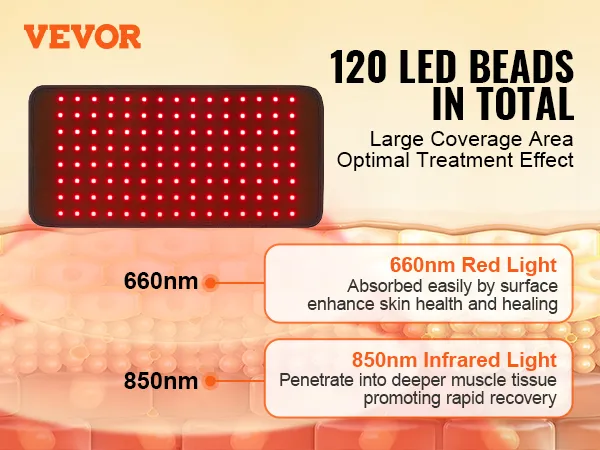 VEVOR red light therapy pad with 120 led beads for effective skin and muscle healing.