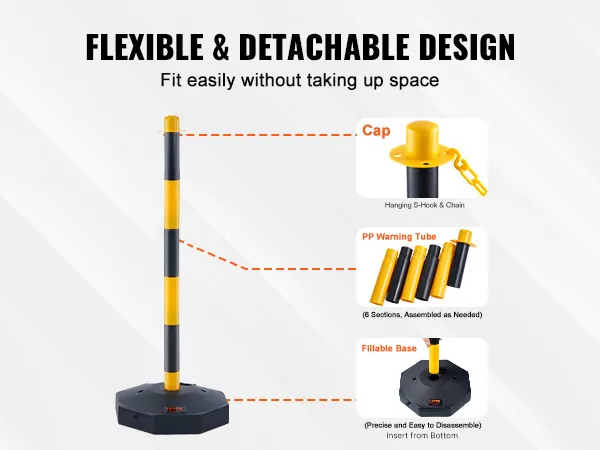 Conos delimitadores de tráfico VEVOR con diseño flexible y desmontable para un fácil montaje y almacenamiento que ahorra espacio.