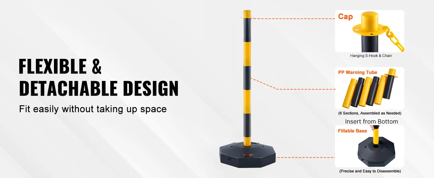 Conos delimitadores de tráfico VEVOR con diseño flexible y desmontable para un fácil montaje y almacenamiento que ahorra espacio.