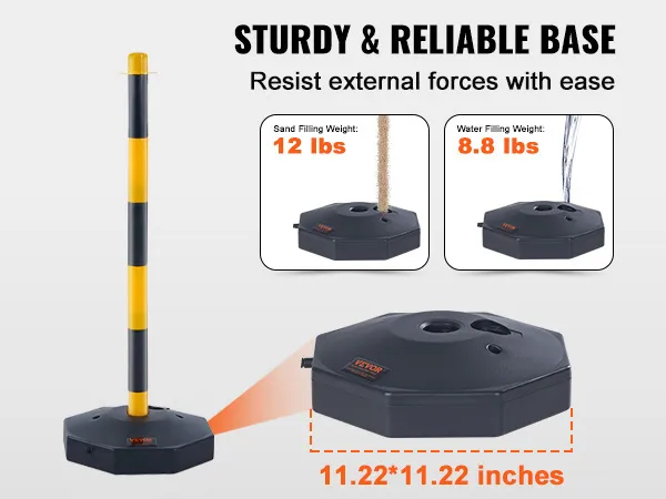 Die Verkehrsleitkegel von VEVOR verfügen über einen stabilen Sockel, der mit 5,5 kg Sand oder 4,5 kg Wasser befüllbar ist.